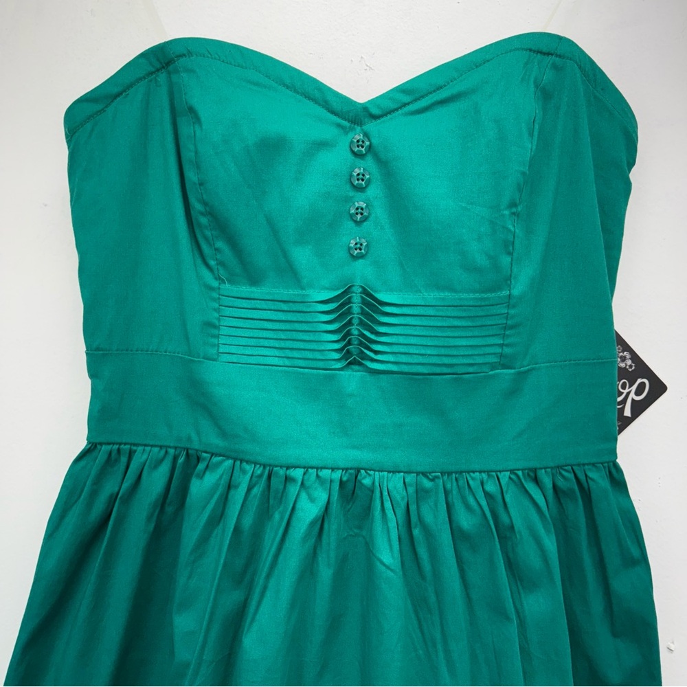 Bebop size Medium Juniors Green Sweetheart Neckline Pleated Strapless Dress NWT - Picture 2 of 8